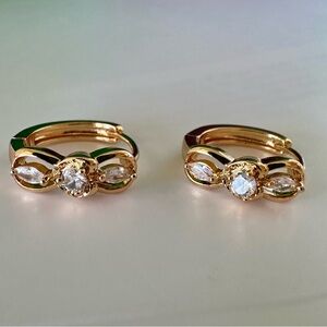 18K Gold Bow Hoop Earrings – CZ Sparkle Hypoallergenic Plated NWT
